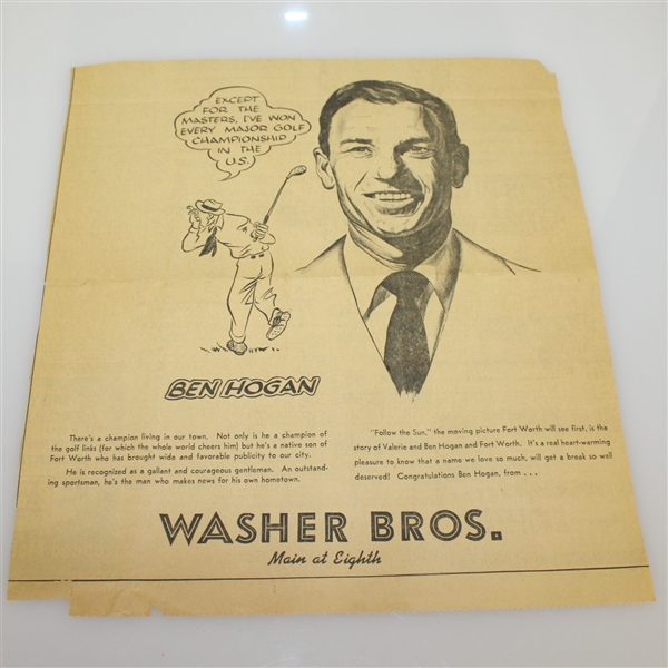 Classic 1950 Ben Hogan Advertisement -  Hometown Fort Worth Washer Bros. Haberdashery