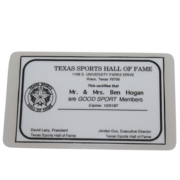 Ben & Valerie Hogan's Texas Sports Hall of Fame Membership Card