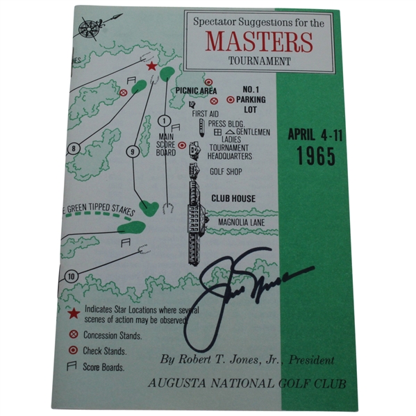 Jack Nicklaus Signed 1965 Masters Spectator Guide - Jack's Second Masters Win JSA ALOA