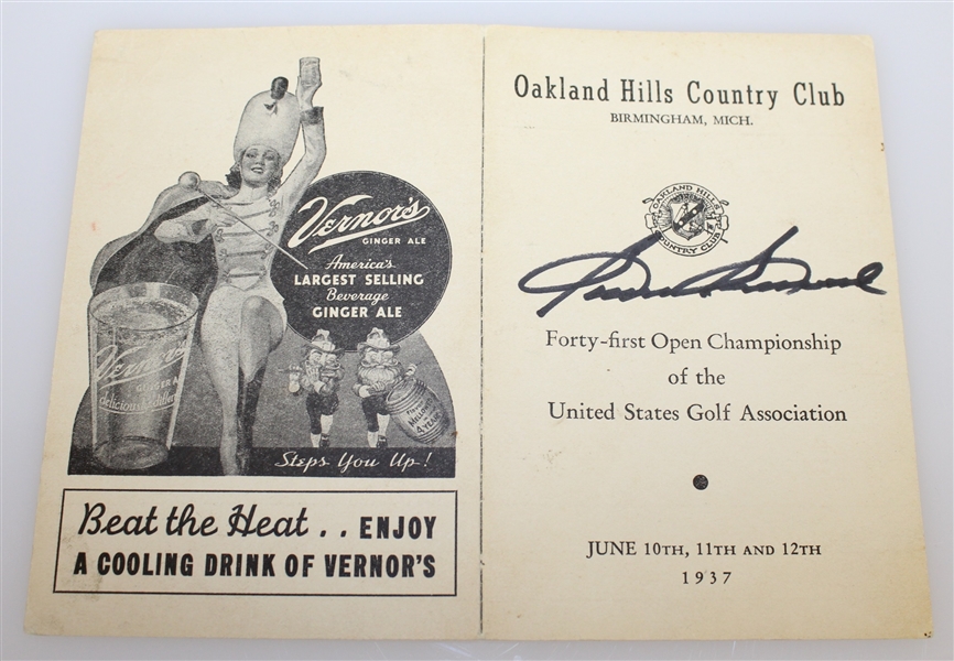 Sam Snead Signed 1937 US Open at Oakland Hills Official Scorecard JSA ALOA