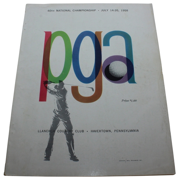 1958 PGA Championship at Llanerch Country Club Program - Dow Finsterwald Win