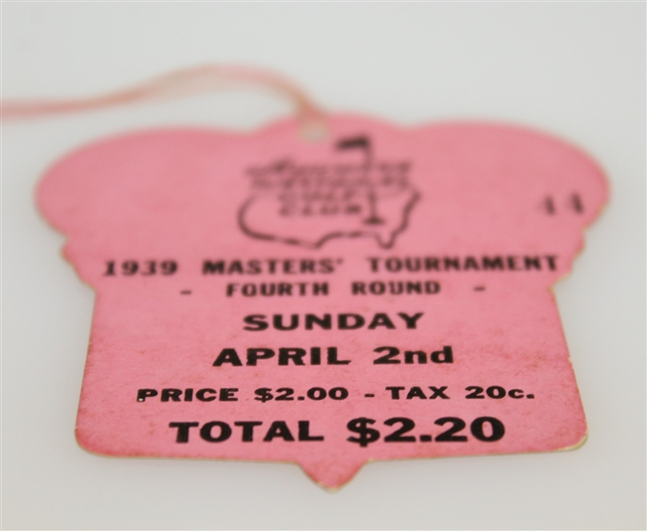 1939 Masters Sunday Final Round Ticket #44 - Seldom Seen Ticket Adverse Weather!