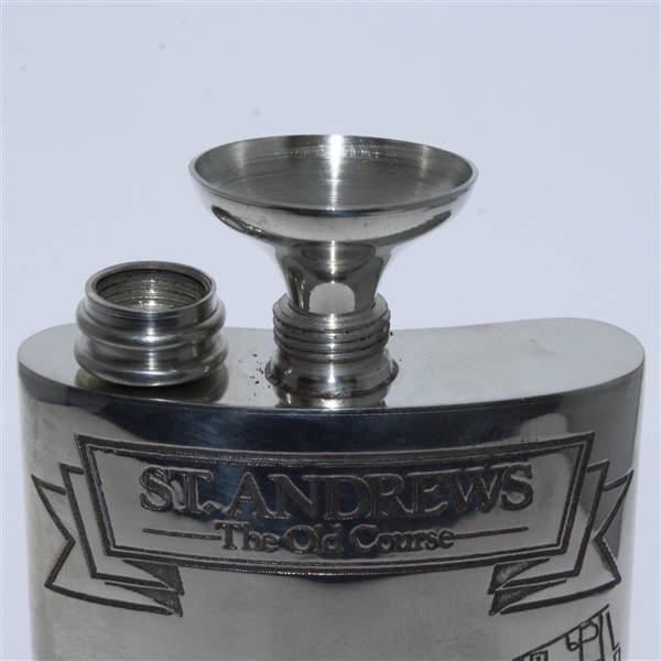 St. Andrews 'The Old Course' Pewter Flask with Course Layout - Excellent Condition with Funnel & Box