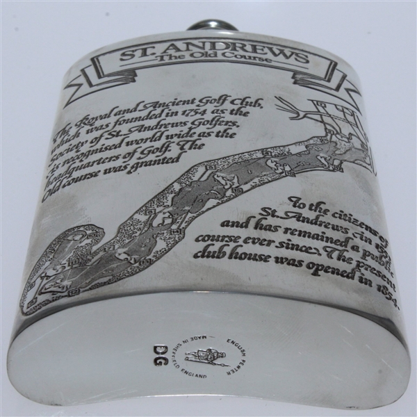 St. Andrews 'The Old Course' Pewter Flask with Course Layout - Excellent Condition with Funnel & Box