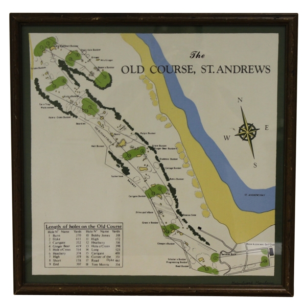 The Old Course St. Andrews Map - Framed - Roth Collection