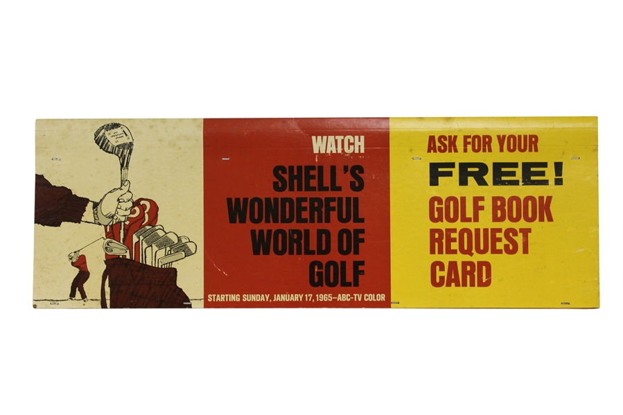1965 Shell's Wonderful World of Golf Book Request Advertisement Sign - Large - Roth Collection