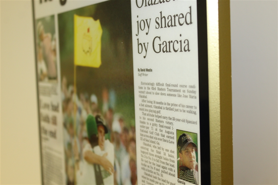 April 12, 1999 Augusta Chronicle Front Page Plaque - José María Olazábal Win