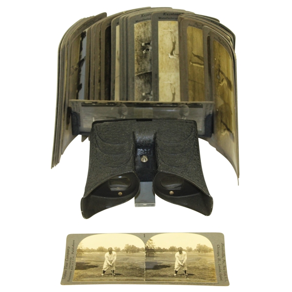 Stereograph Viewer with 30 Cards Featuring Bobby Jones, Vardon, Taylor, and more - Roth Collection