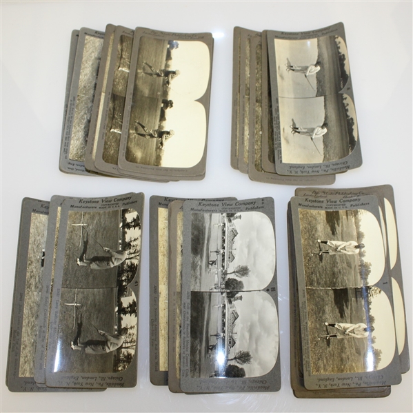 Stereograph Viewer with 30 Cards Featuring Bobby Jones, Vardon, Taylor, and more - Roth Collection