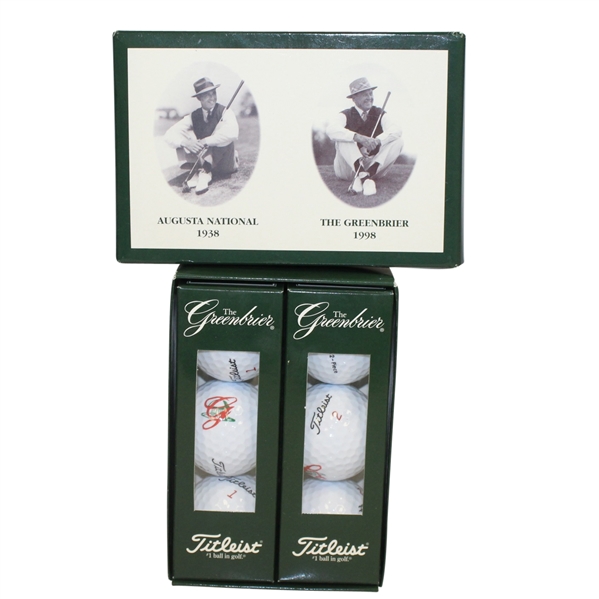 Six The Greenbrier Logo Golf Balls with Sleeves and Sam Snead Commemorative Box