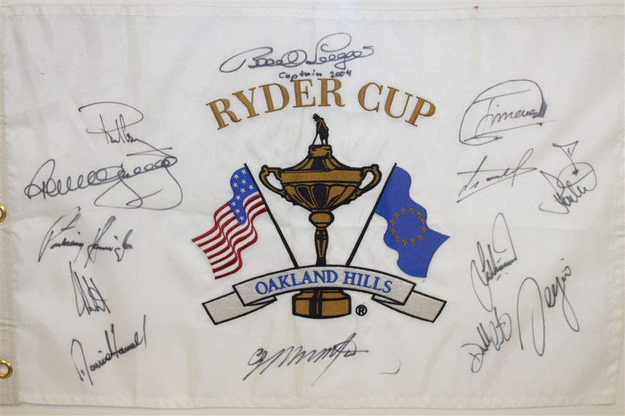 2004 Ryder Cup Flag Signed by Winning European Team & Captain - Framed JSA ALOA