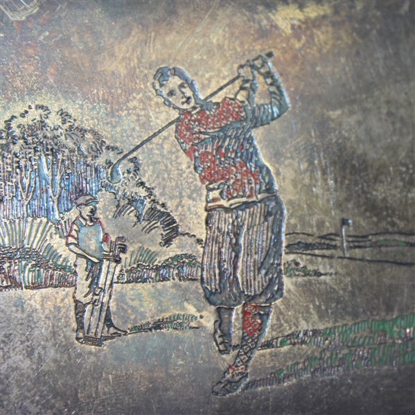 Vintage Metal Cigarette Holder with Colored In Golf Scene