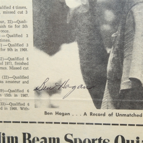 Ben Hogan Signed Newspaper Article 'Hogan Stands Alone' - Framed JSA ALOA