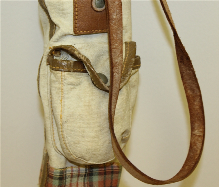 Leather and Canvas Child's Golf Bag with Three Clubs