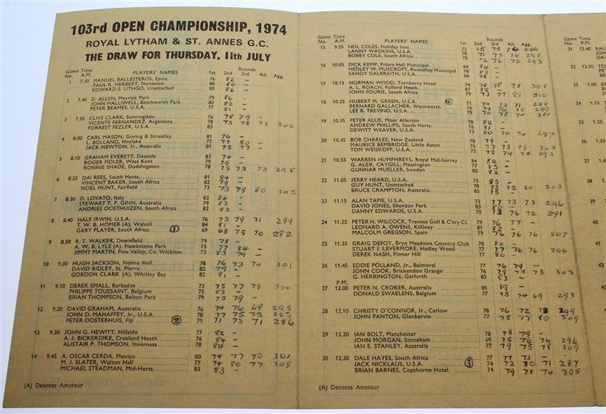 Gary Player Signed 1974 Open Championship at Royal Lytham & St. Annes Program JSA ALOA