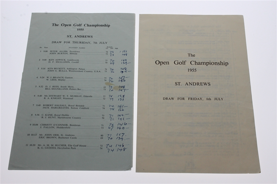 Peter Thomson Signed 1955 Open at St. Andrews Program with Thurs-Fri Pairing Sheets JSA ALOA