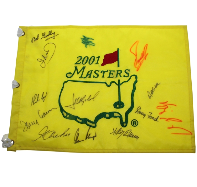 2001 Masters Champ Pin Flag Signed by 13 Champs JSA ALOA