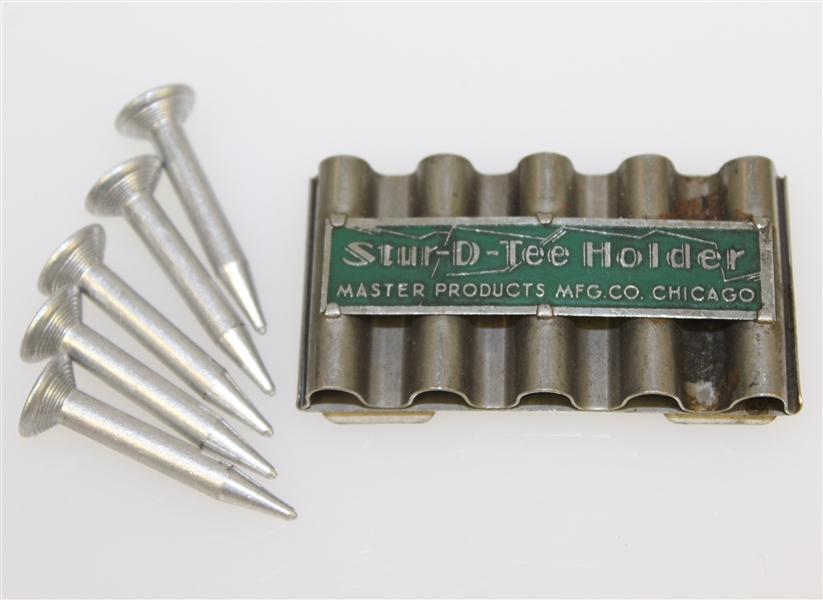 1920's Metal 'Stur-D-Tee' Holder with 6 Steel Tees - All Original with Full Color Advert