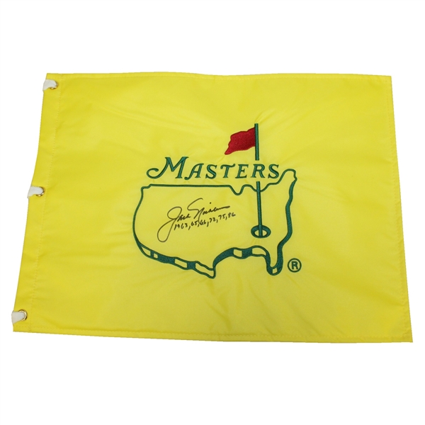 Jack Nicklaus Signed Undated Masters Flag with Winning Years Inscription JSA ALOA