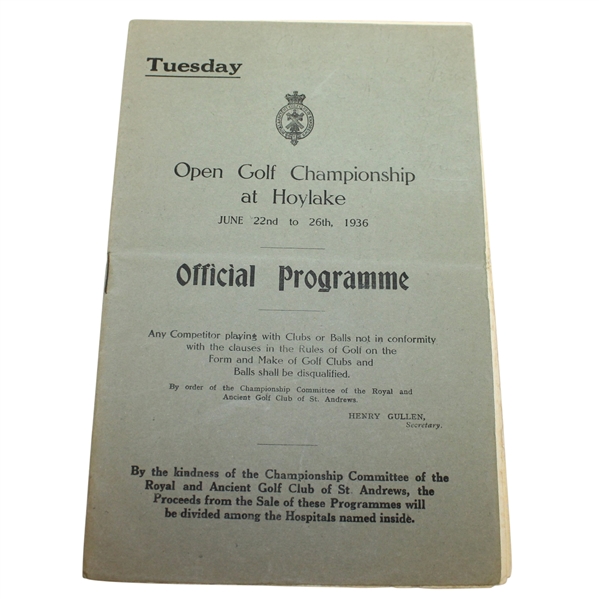 1936 Open Championship at Hoylake Tuesday Program - Alf Padgham Win