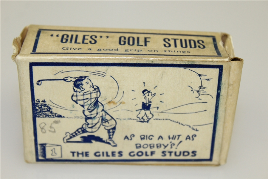 Box of Giles Golf Studs 'Do Not Press Through Sodden Soles - The Plate Does It!'