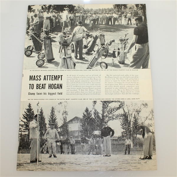 1954 National Golf Day 'I didn't beat Ben Hogan but I tried' Certificate w/Magazine Story - Seldom Seen
