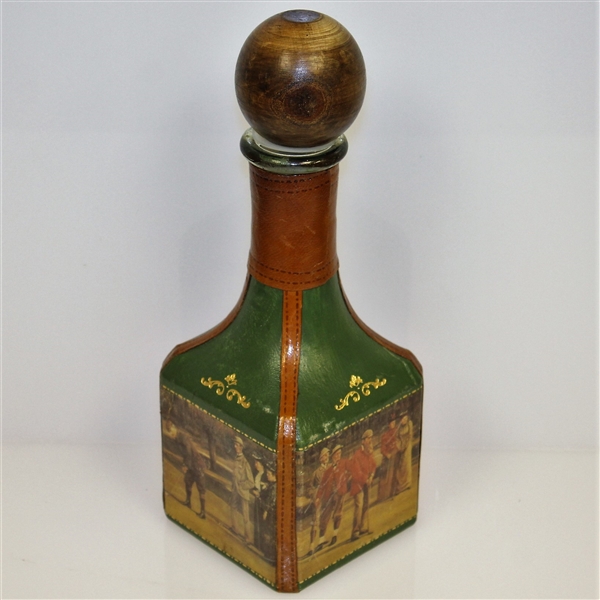 Vintage Fausto Conturi Italian Leather Wrapped Golf Themed Decanter with Stopper