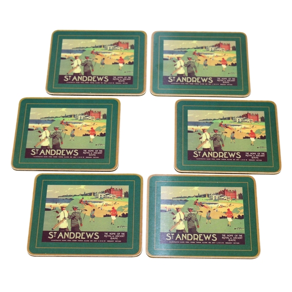 Six Classic St. Andrews Unused National Railway Poster Advertising Coasters with Box