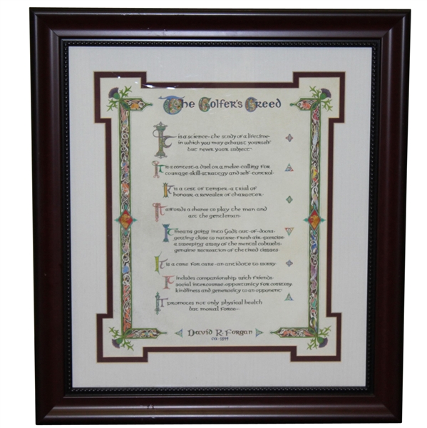 'The Golfer's Creed' Display by David Forgan - One of a Kind Presentation - Framed