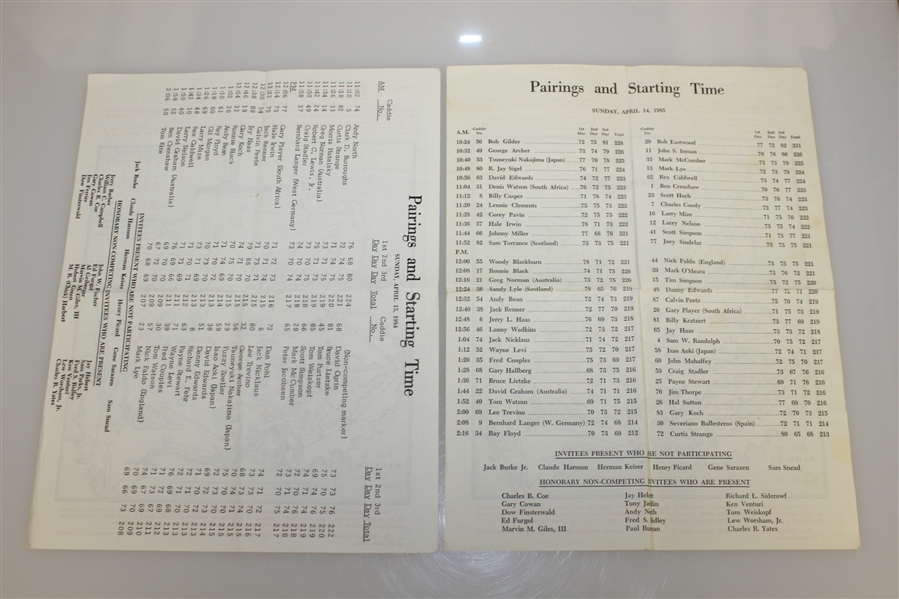 Nine Masters Tournament Sunday Pairing Sheets - 1979, 1981-1985, 1987(x2), & 1988 - Roth Collection