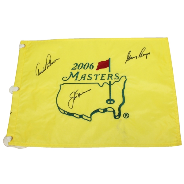 Arnold Palmer, Jack Nicklaus, & Gary Player Signed 2006 Masters Embroidered Flag JSA ALOA