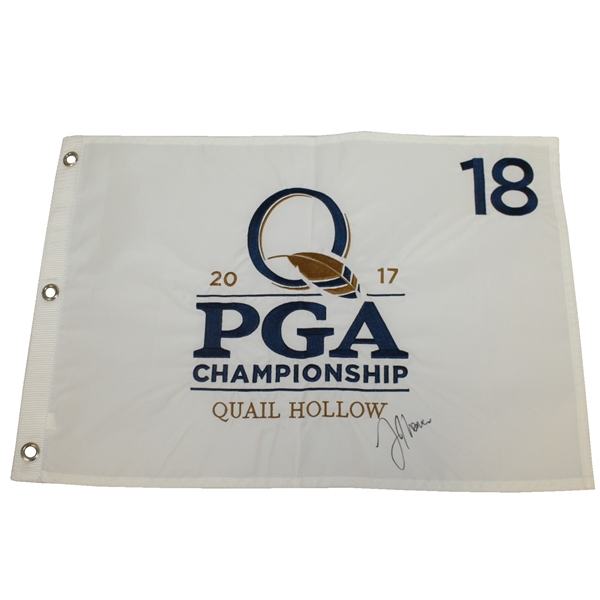 Justin Thomas Signed 2017 PGA Championship at Quail Hollow Embroidered White Flag PSA/DNA Full Letter