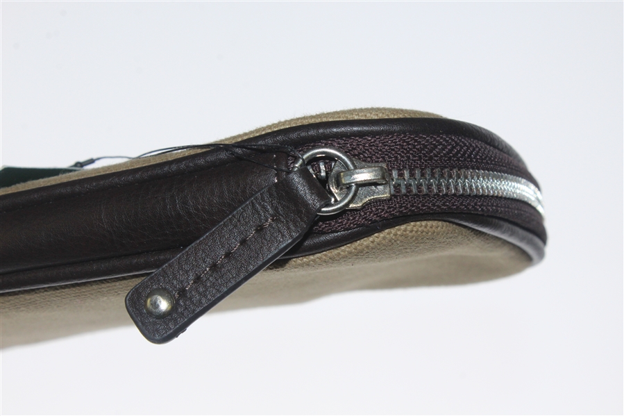 Augusta National Khaki Leather & Canvas Tie/Overnight Kit Bag
