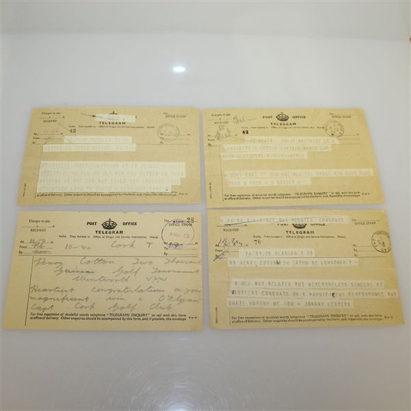 Four Telegrams to Henry Cotton - Congrats on 1953 Win