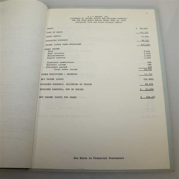Ben Hogan's Investment K & L Marine, INC 1978 Accountant's Report
