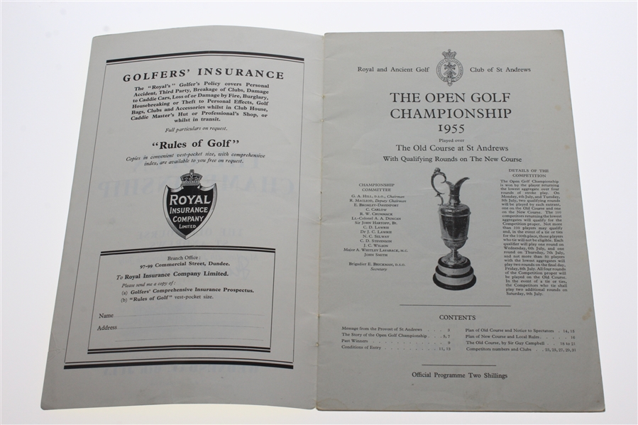 Peter Thomson Signed 1955 Open Championship at St. Andrews Program - Wednesday JSA ALOA