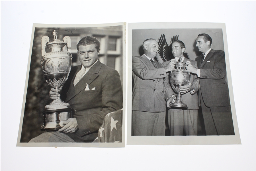 Eight British Amateur Champs with Trophies Wire Photos - 1935, 38, 48, 51, 58-59, 63, & 66