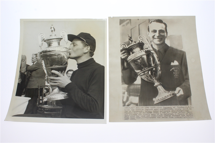 Eight British Amateur Champs with Trophies Wire Photos - 1935, 38, 48, 51, 58-59, 63, & 66
