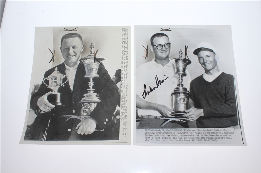 Eight U.S.G.A. Amateur Champs with Trophies Wire Photos - 1938, 41, 50, 60, 62-64, & 67