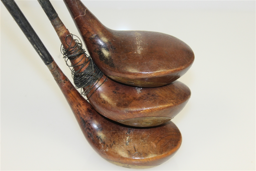 Spalding Crow Face Autograph Driver, Brassie, & Spoon Reg No. 35527 with Steel Shafts