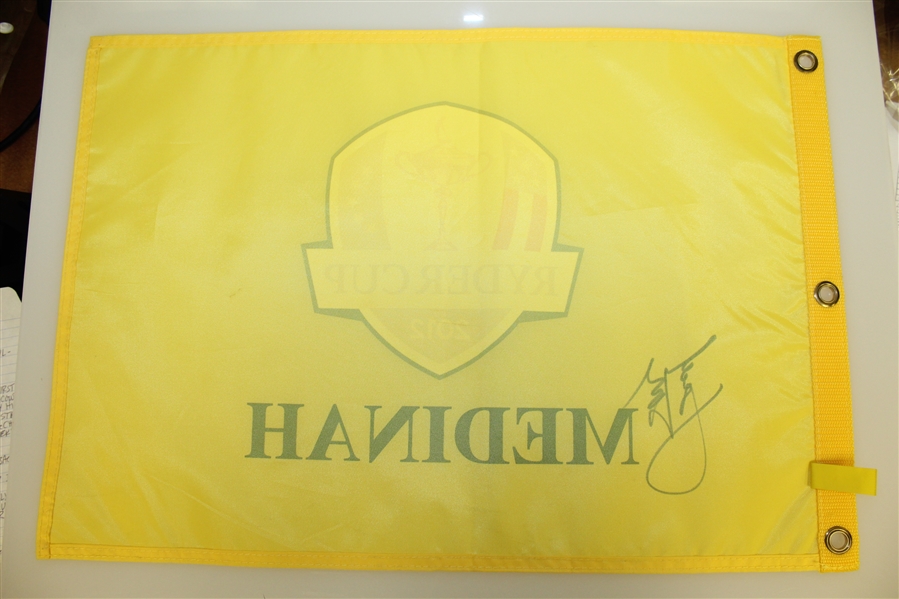Jordan Spieth Signed 2012 Ryder Cup at Medinah Yellow Screen Flag JSA ALOA