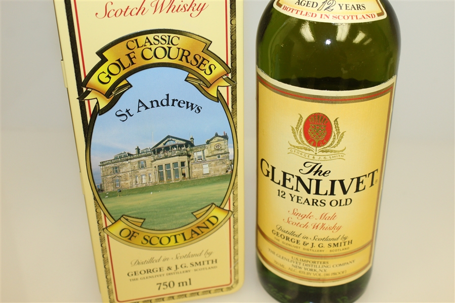 Unopened Glenlivet 12 Year Old Single Malt Scotch Whisky with Decorative St. Andrews Tin
