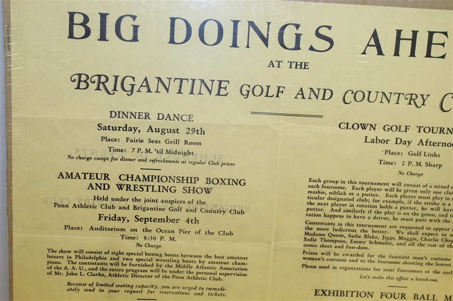 1930's Brigantine Golf and Country Club Broadside - Jerome Travers Exhibition Content