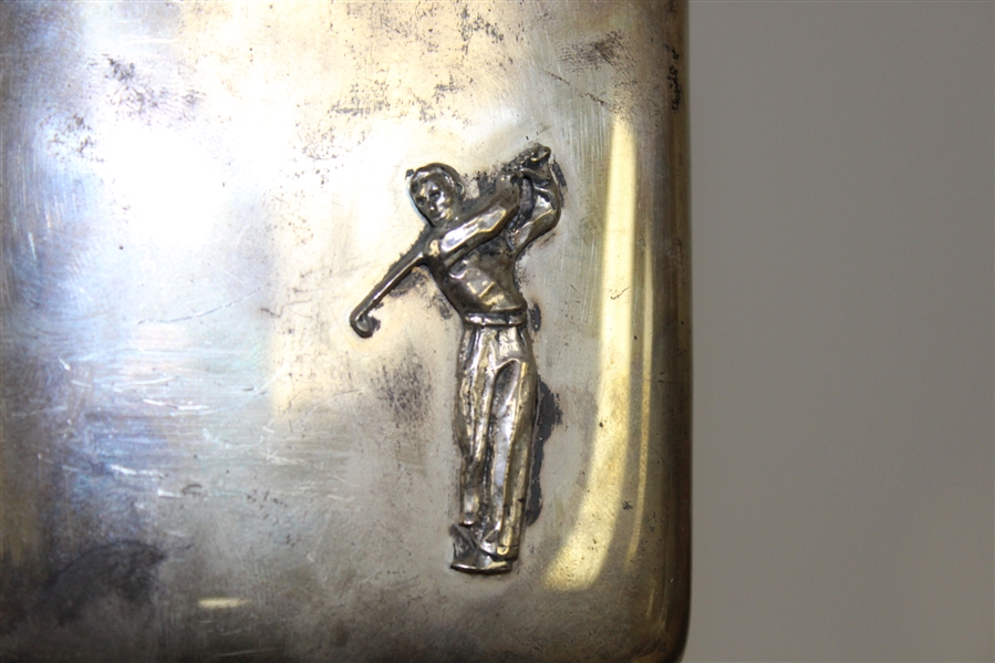 Vintage Sterling Silver 6oz Male Golfer Hip Flask