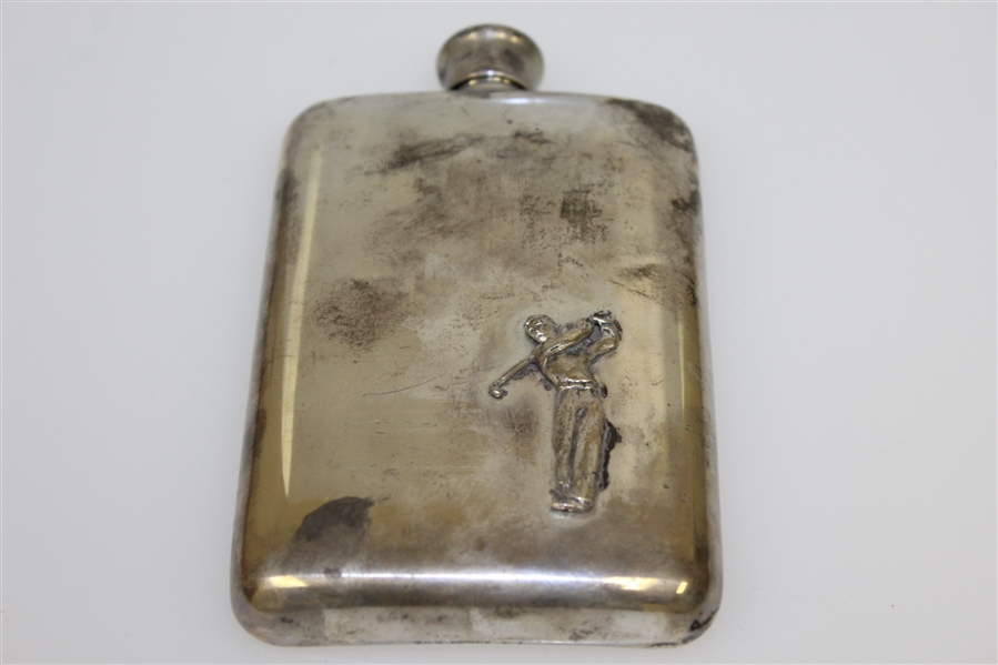 Vintage Sterling Silver 6oz Male Golfer Hip Flask