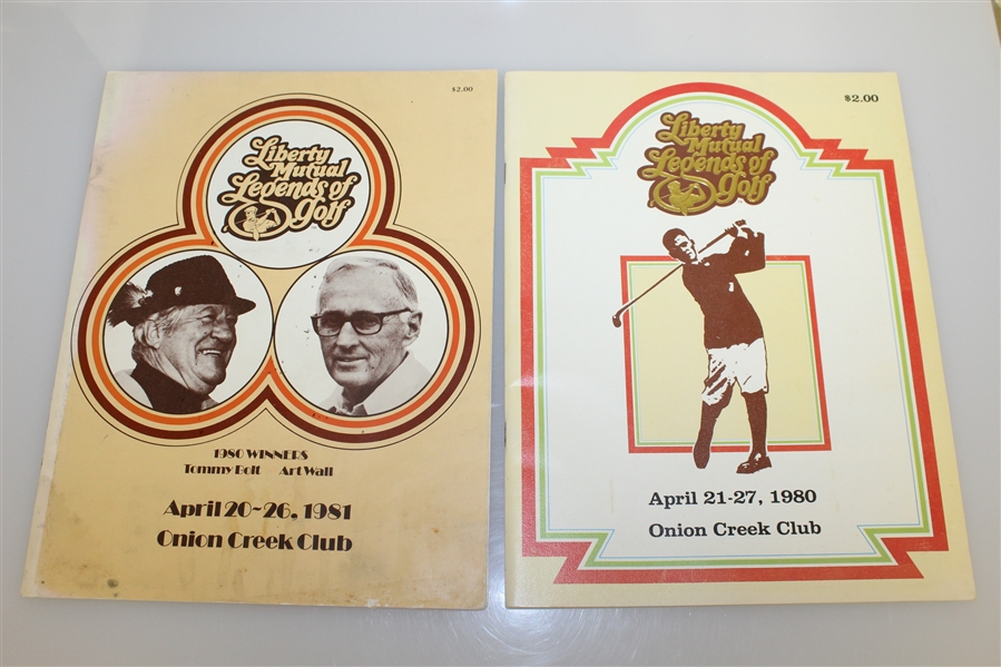 Byron Nelson Letter, Badge, Programs (1980 & 1981) from 1st Senior Tour Event Legends of Golf JSA ALOA