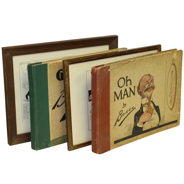 Briggs 'Oh Man' & 'Golf' Books with Two Framed Prints - The Driver & The Putter - Framed