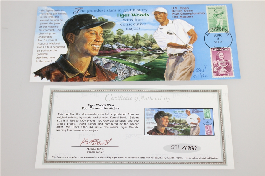 Tiger Slam Cachet with Bobby Jones & Babe Zaharias Stamps Augusta Postmark #571/1300
