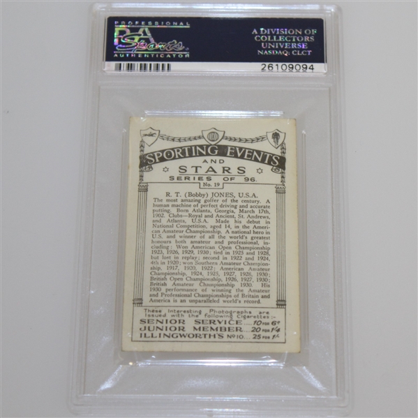 1935 R.T. (Bobby) Jones Sporting Events & Stars Cigarette Card #19 - J.A. Pattreuiouex PSA#26109094