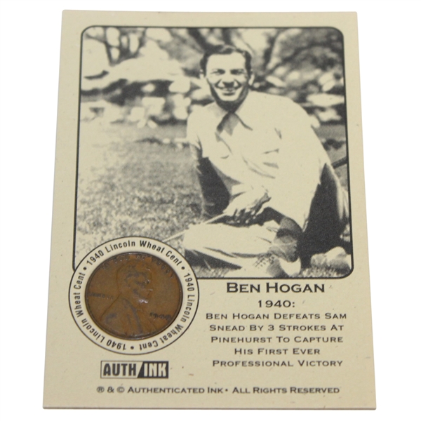 Ben Hogan 1940 First Professional Victory Commemorative Penny Card